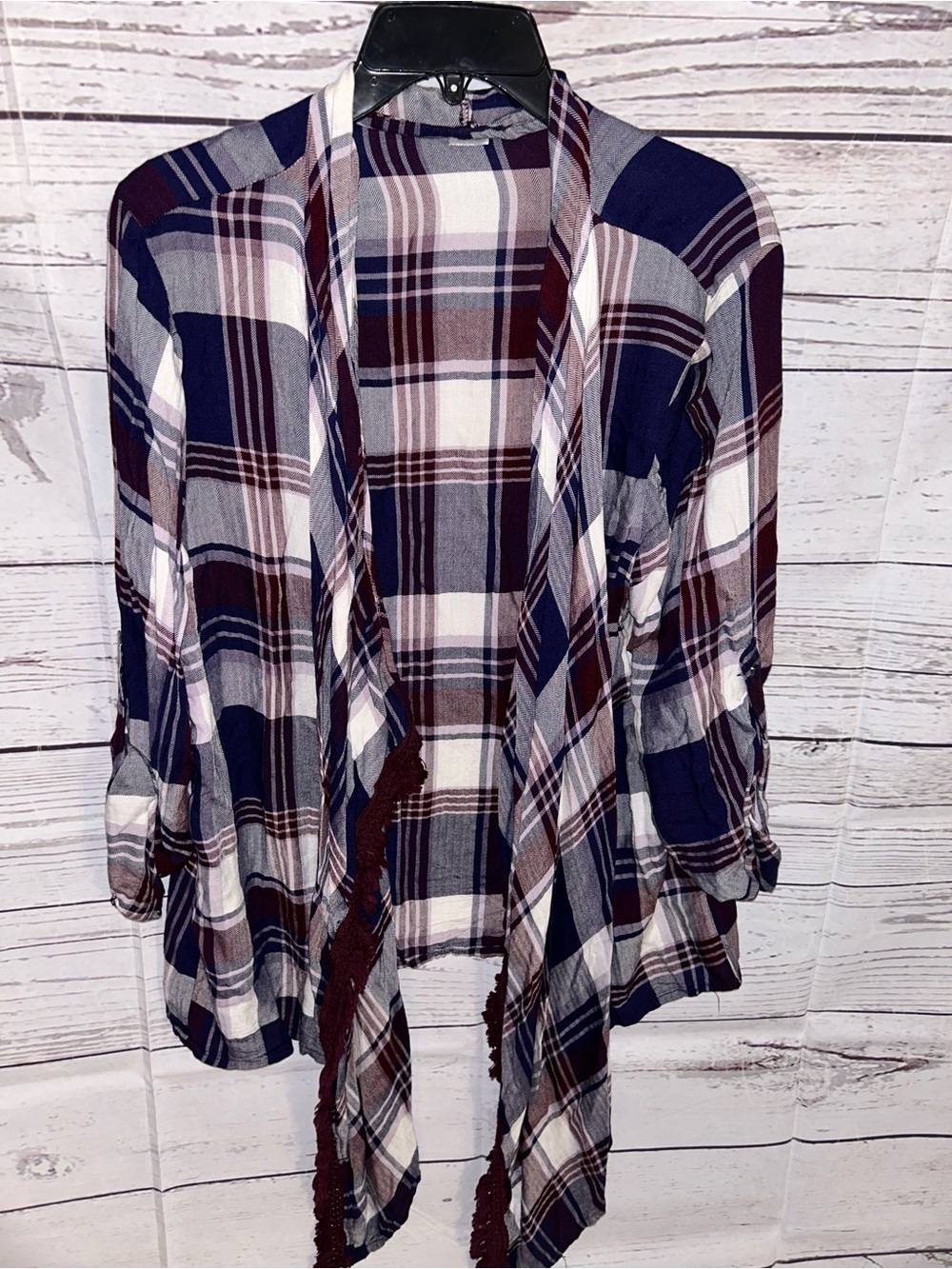 Venus plaid cardigan with fringes